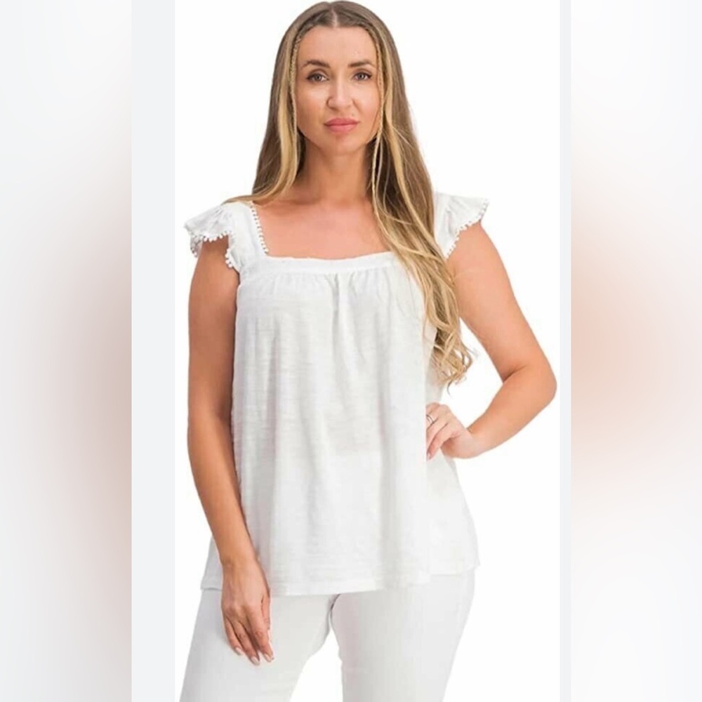 Style&Co. Women's White Ruffle Sleeve Top XL NWT